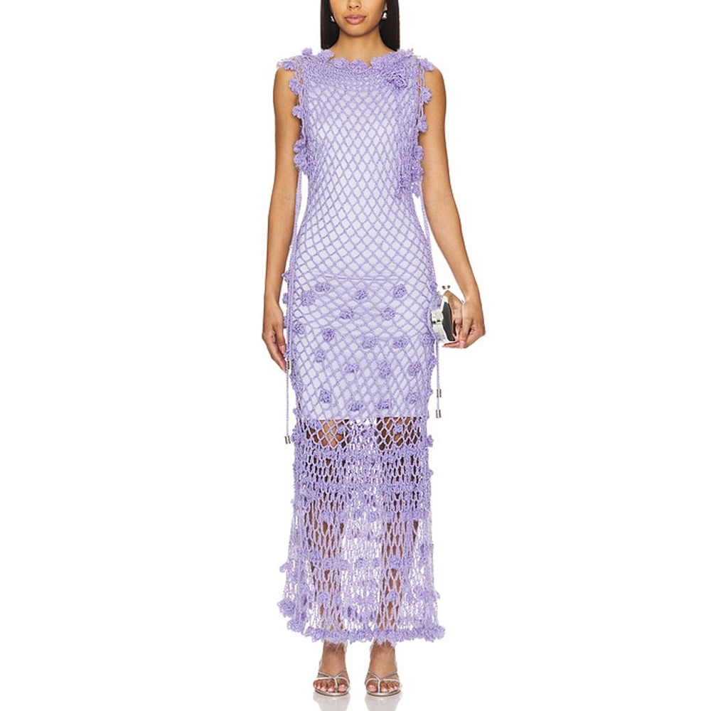 Andreeva Handmade Purple Crochet Overlay Dress Size M